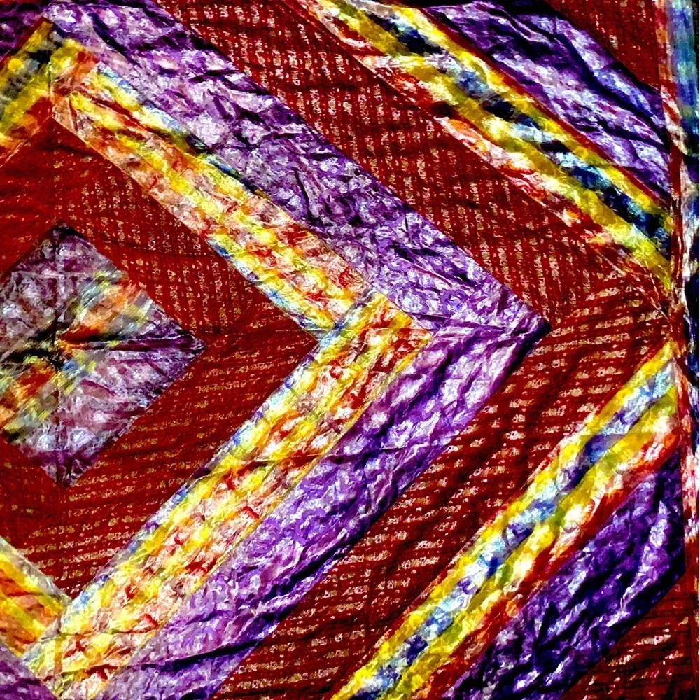 vintage euc cashmere & silk antique silk multilayered thick gold leaf oversized! - Picture 4 of 17